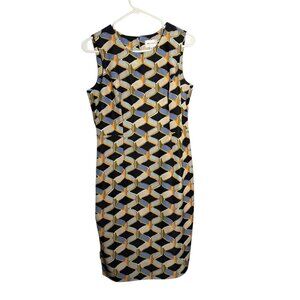 Milly Kendra Sleeveless Geometric Sheath Dress Size 8 Black/Yellow/Blue size 8